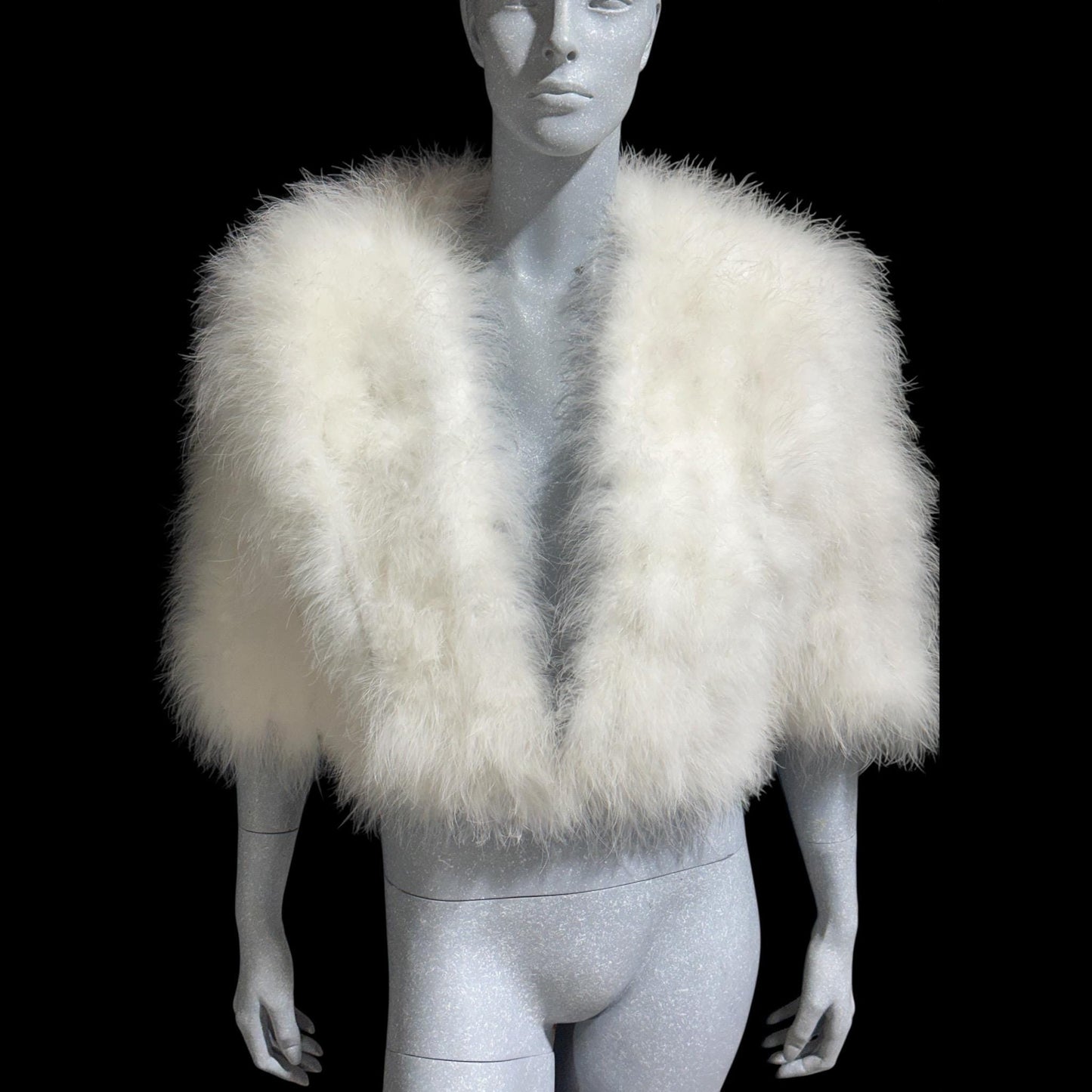 Vintage Marabou Feather Cropped Jacket: Snowy White Bridal Wedding Evening Topper