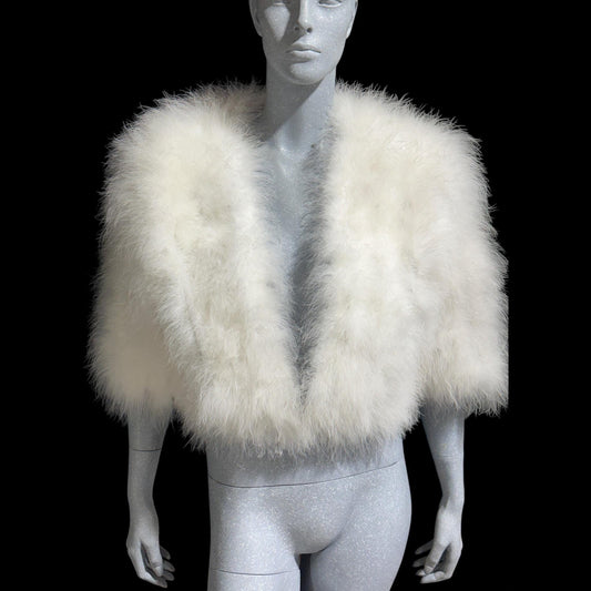 Vintage Marabou Feather Cropped Jacket: Snowy White Bridal Wedding Evening Topper