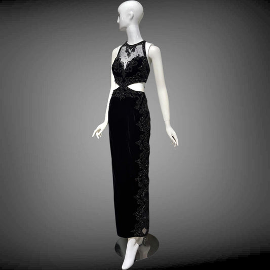 y2k black velvet cutout gown dress