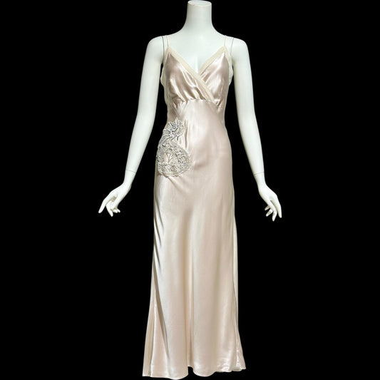 Y2K vintage bias cut evening dress, Silk 1940 style gown, Amazing blush silk sheath slip dress